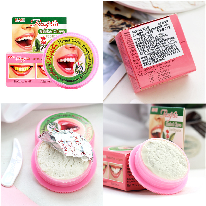 Pó Dental Herbal de Cravo RASY - Teeth Whitening In Thailand avaliação e preço